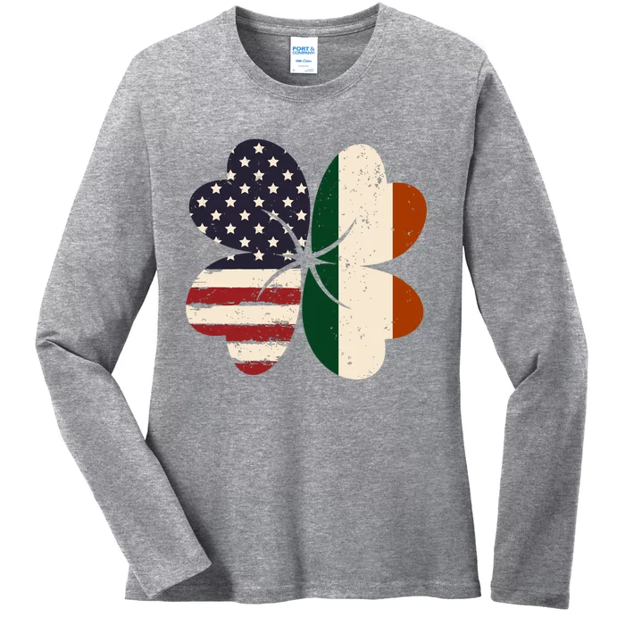 Irish American Flag Shamrock Ladies Long Sleeve Shirt