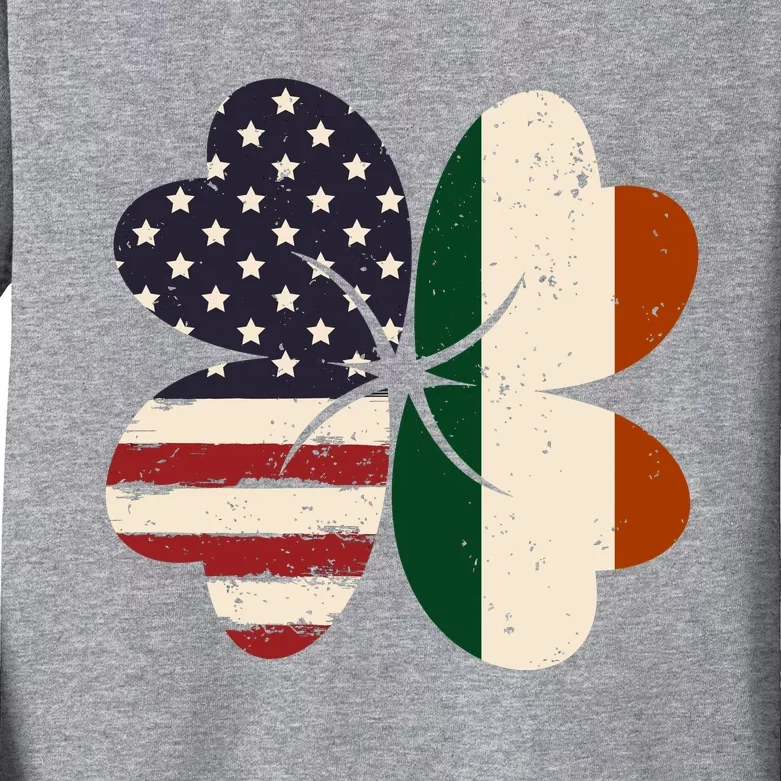 Irish American Flag Shamrock Kids Long Sleeve Shirt