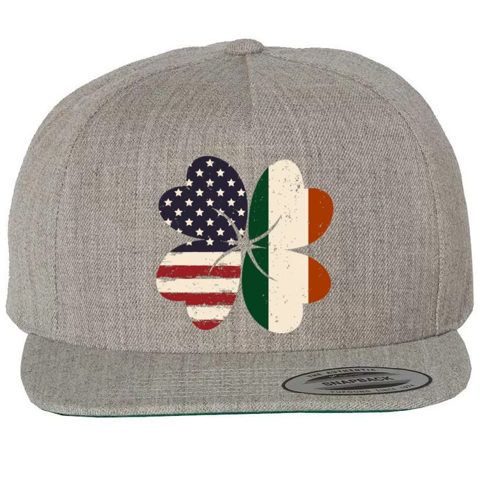 Irish American Flag Shamrock Wool Snapback Cap