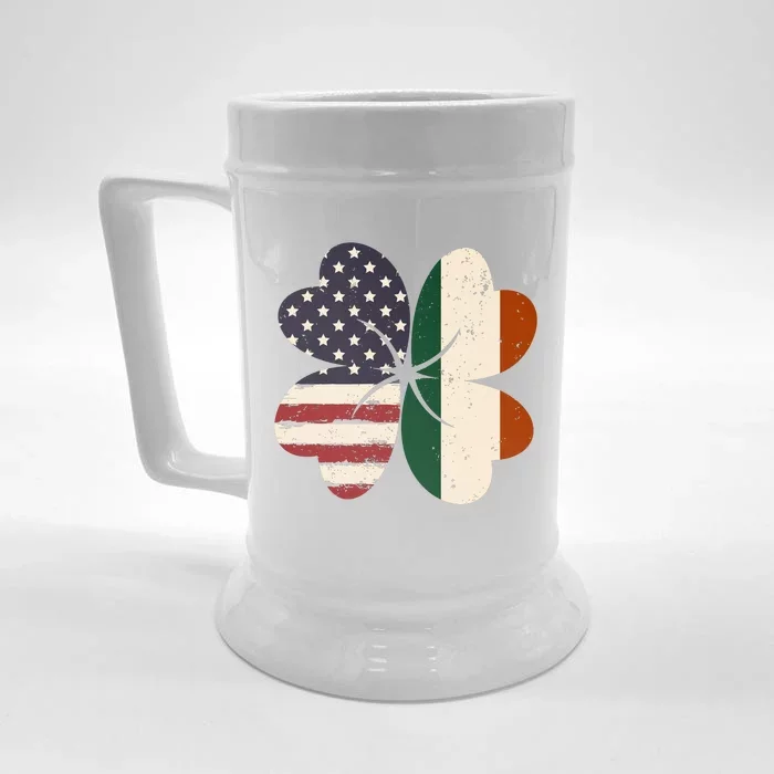 Irish American Flag Shamrock Front & Back Beer Stein