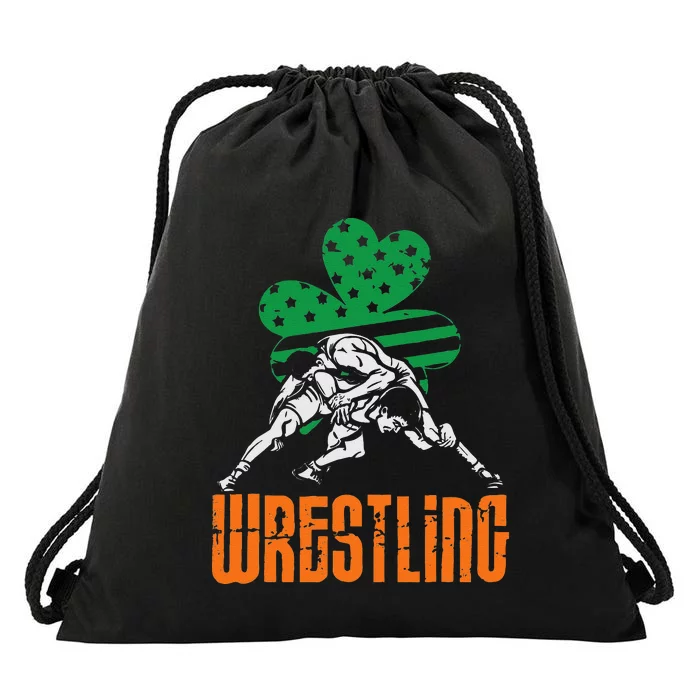 Irish American Flag Shamrock Wrestling St. Patricks Day Drawstring Bag