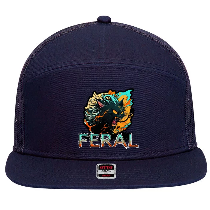 I Am Feral Cat Orange And Yellow 7 Panel Mesh Trucker Snapback Hat