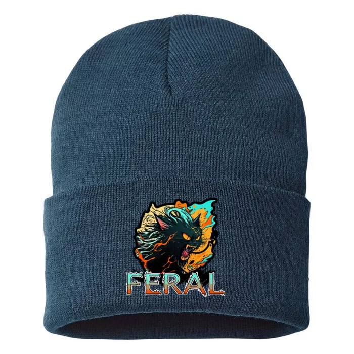 I Am Feral Cat Orange And Yellow Sustainable Knit Beanie