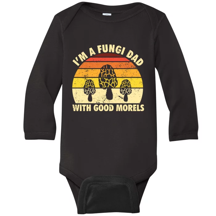 Im A Fungi Dad Funny Mushroom Foraging Retro Vintage Baby Long Sleeve Bodysuit