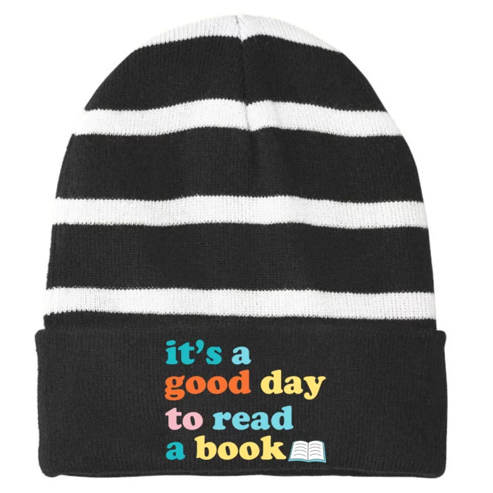 ItS A Good Day To Read A Book Striped Beanie with Solid Band