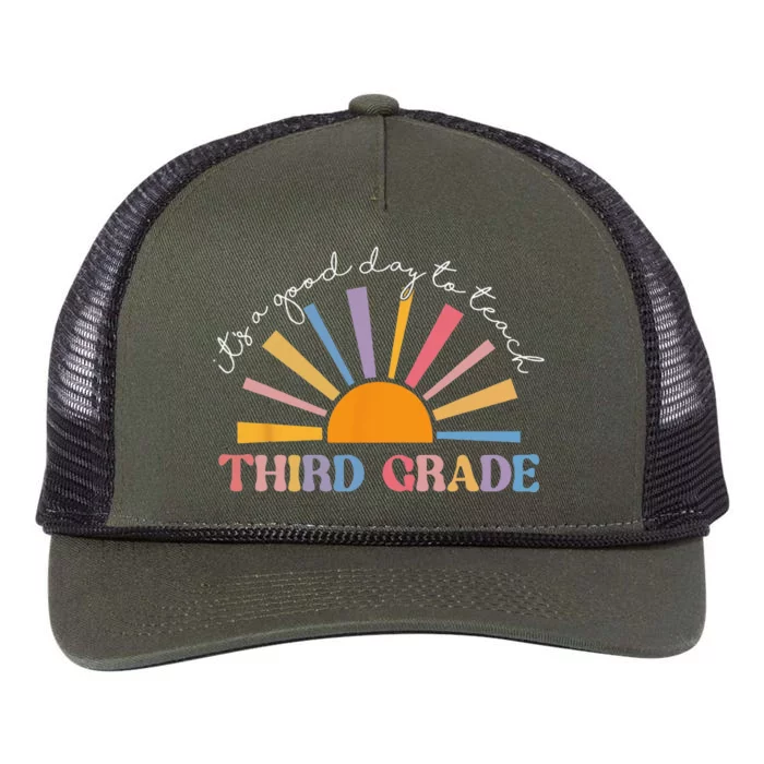 It's A Good Day To Teach Third Grade Funny 3rd Grade Teacher Retro Rope Trucker Hat Cap