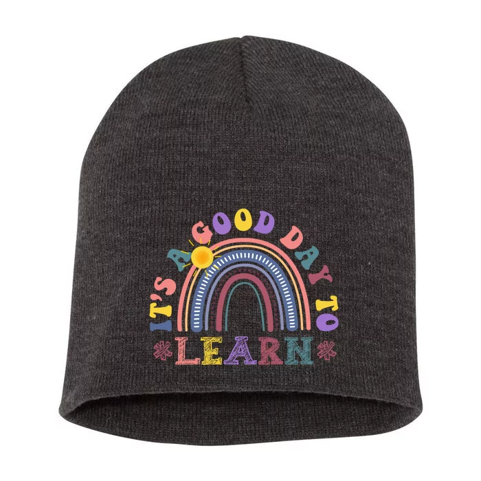 It's A Good Day To Learn Colorful Rainbow Back To School Short Acrylic Beanie