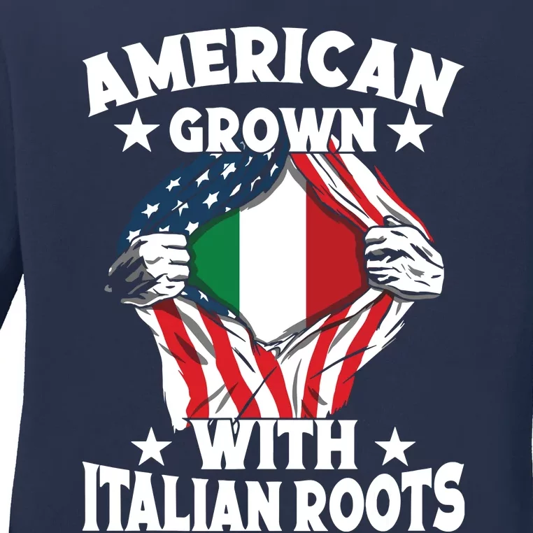 Italy American Grown With Italian Roots Proud Italian Ladies Long Sleeve Shirt