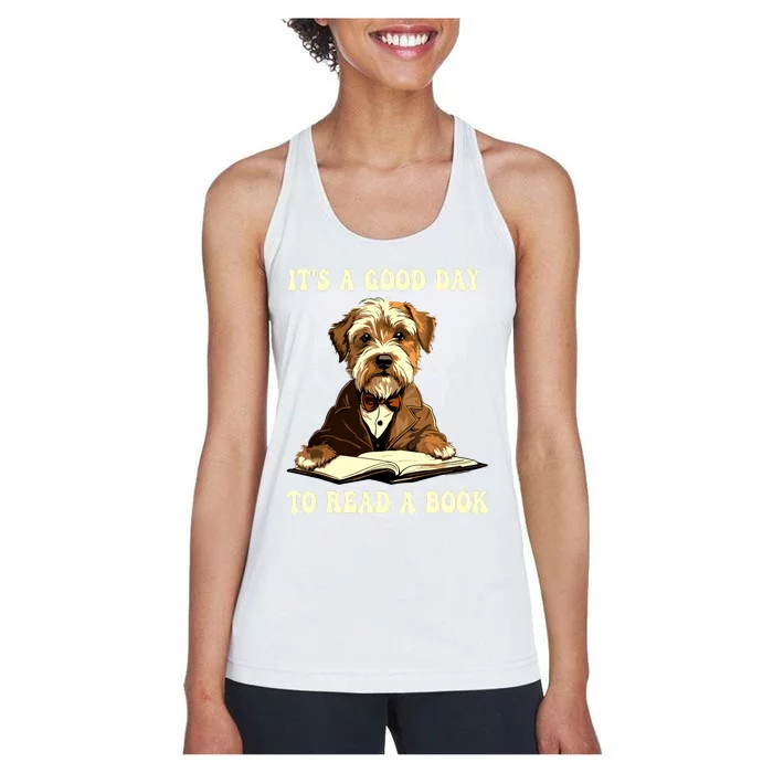 Its A Good Day To Read A Book Cute Dog Reading Book Women's Racerback Tank