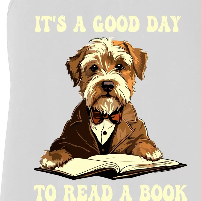 Its A Good Day To Read A Book Cute Dog Reading Book Women's Racerback Tank