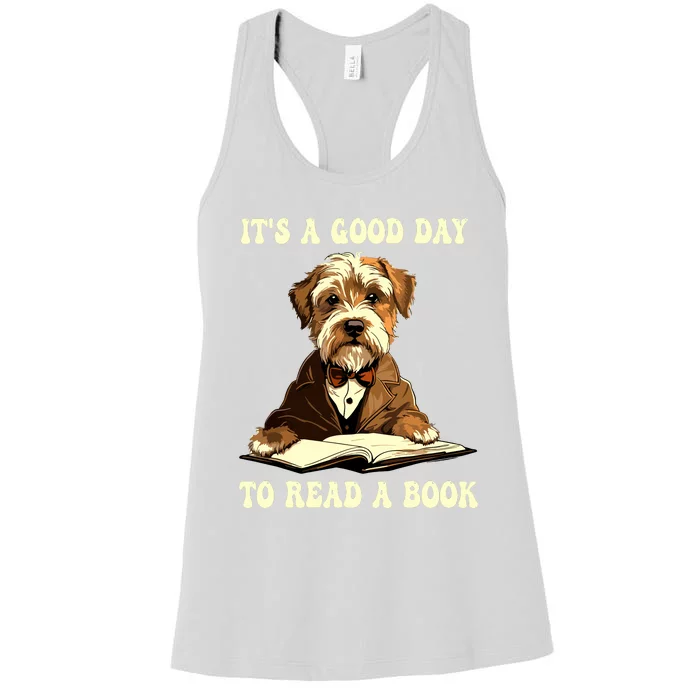 Its A Good Day To Read A Book Cute Dog Reading Book Women's Racerback Tank