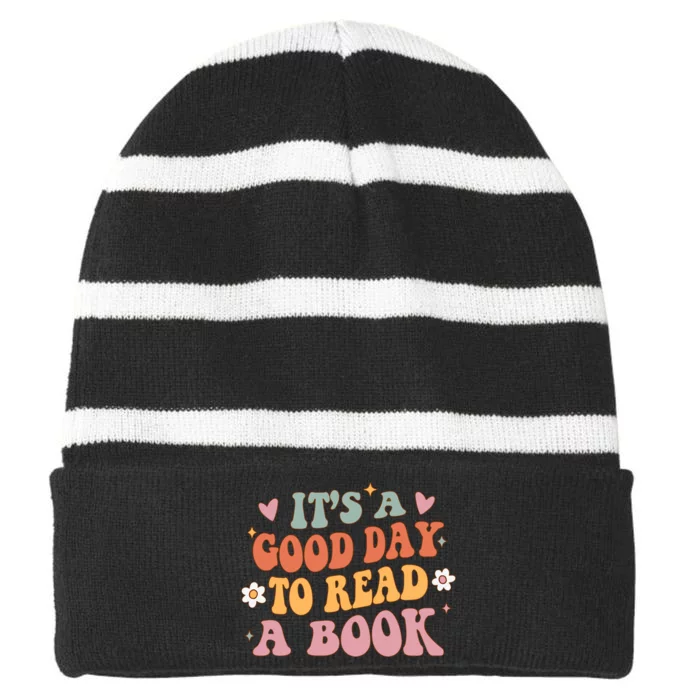 Its A Good Day To Read A Book Lover Groovy Teacher Student Striped Beanie with Solid Band