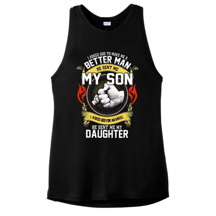 I Asked God To Make Me A Better Man He Sent Me My Son Ladies Tri-Blend Wicking Tank