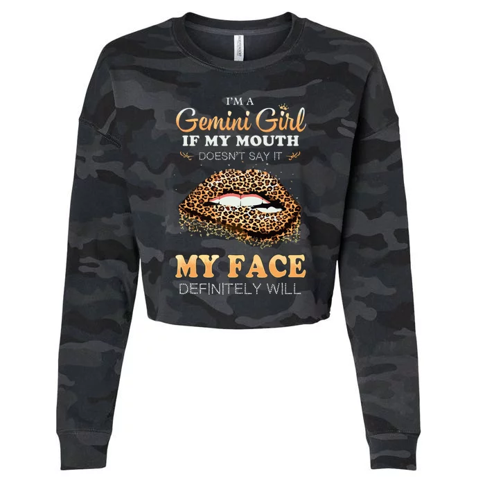 Im A Gemini Girl Funny Leopard Printed Birthday Cropped Pullover Crew