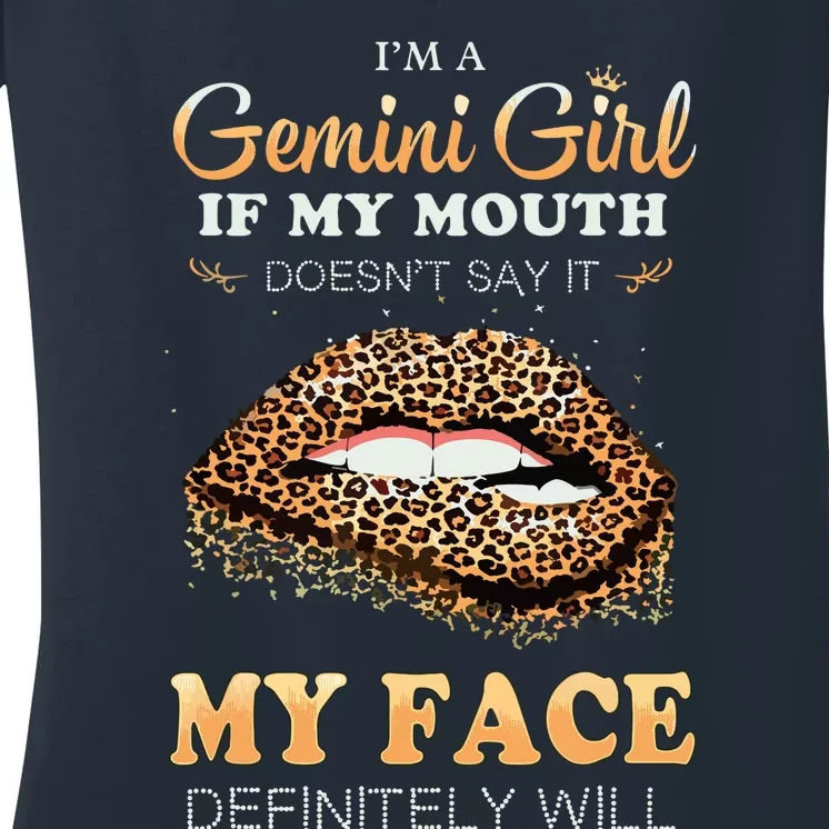 Im A Gemini Girl Funny Leopard Printed Birthday Women's V-Neck T-Shirt