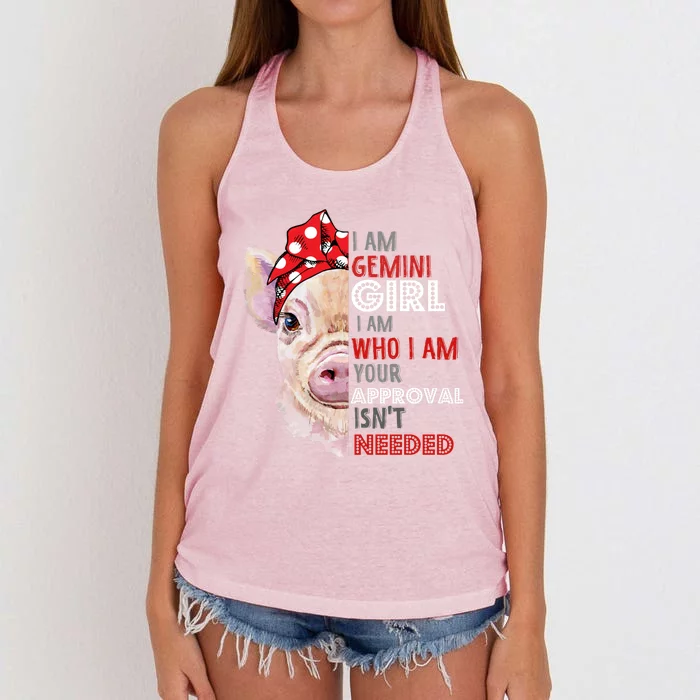 I Am Gemini Who Loves Pigs Star Sign Zodiac Gift Women's Knotted Racerback Tank