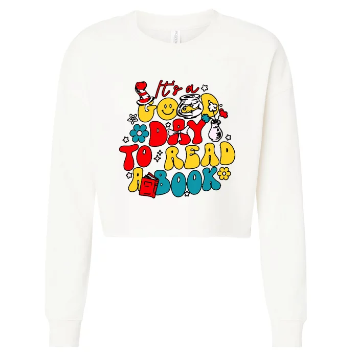 Its A Good Day To Read A Book Reading Day Cat Teachers Cropped Pullover Crew