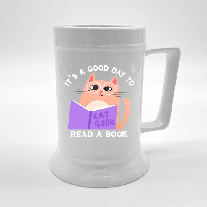 It's A Good Day To Read A Book Cat Kitty Reading Book Cool Gift Front & Back Beer Stein