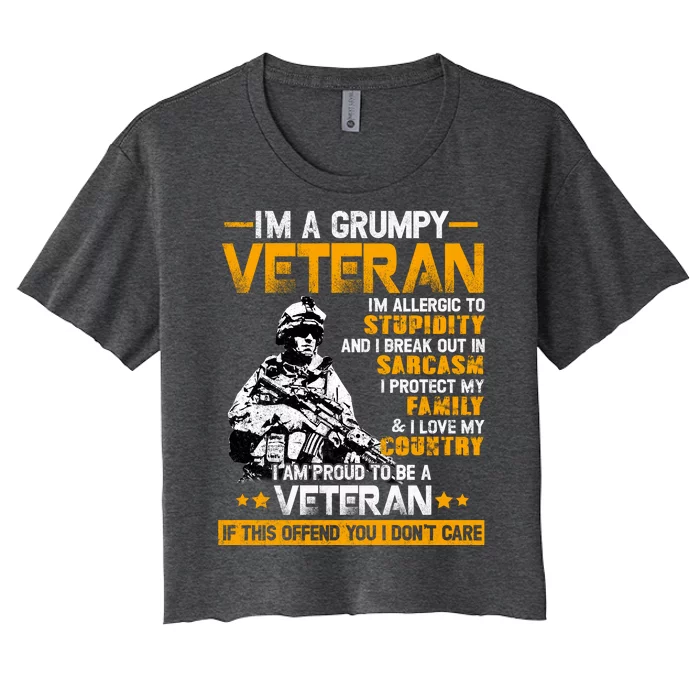 Im A Grumpy Veteran Military Wall Art This Modern Funny Patriotic Flag Women's Crop Top Tee