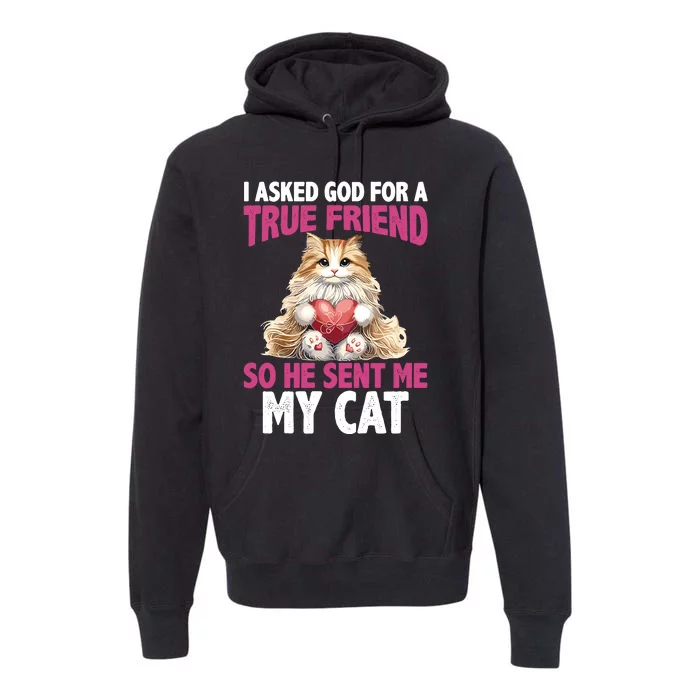 I Asked God For A True Friend So He Sent Me My Cat Premium Hoodie