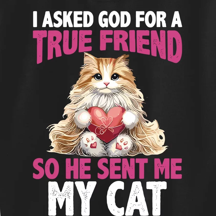 I Asked God For A True Friend So He Sent Me My Cat Kids Sweatshirt