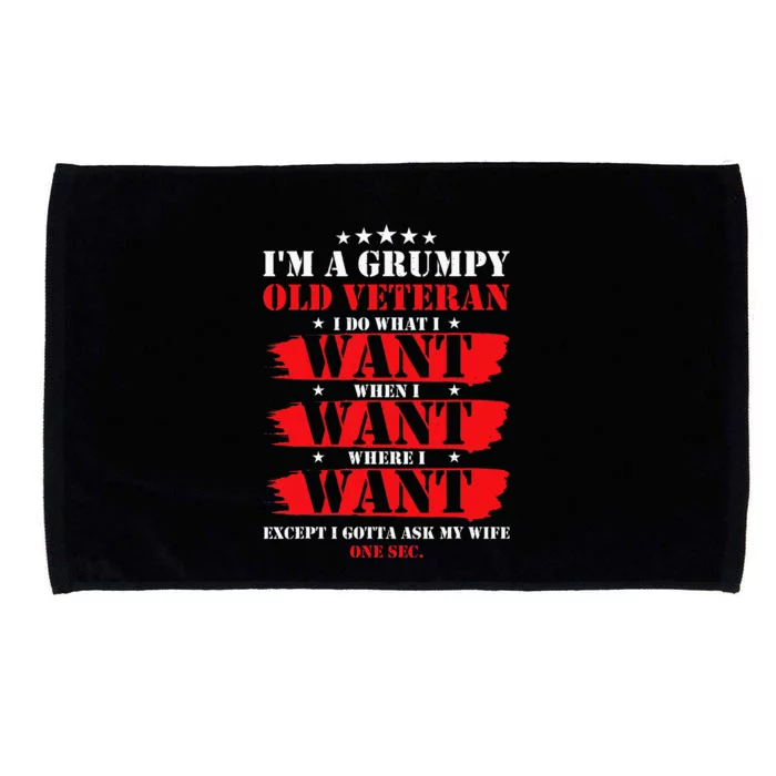 Im A Grumpy Old Veteran Funny Veteran Wife Microfiber Hand Towel