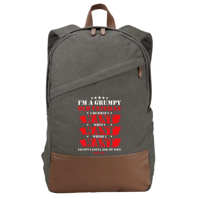 Im A Grumpy Old Veteran Funny Veteran Wife Cotton Canvas Backpack