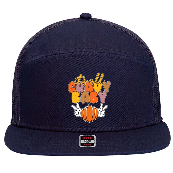 Its All Gravy Baby Pumpkin Fall Funny 7 Panel Mesh Trucker Snapback Hat