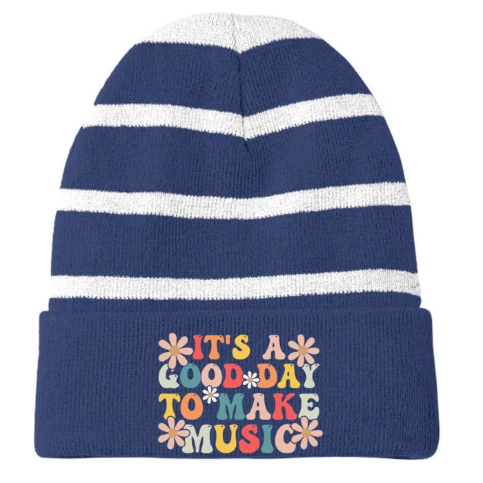 ItS A Good Day To Make Music Musician Music Teacher Striped Beanie with Solid Band