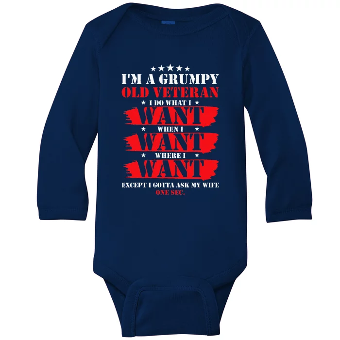 Im A Grumpy Old Veteran Funny Baby Long Sleeve Bodysuit