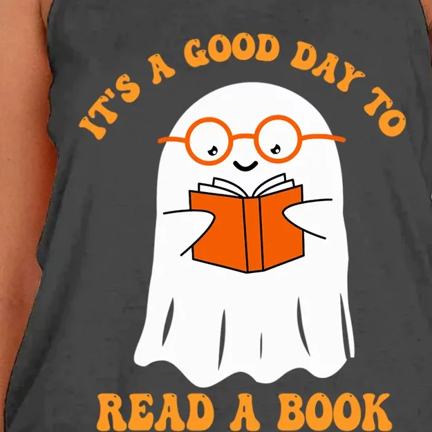 Its A Good Day To Read A Book Ghost Reading Book Halloween Gift Women's Knotted Racerback Tank