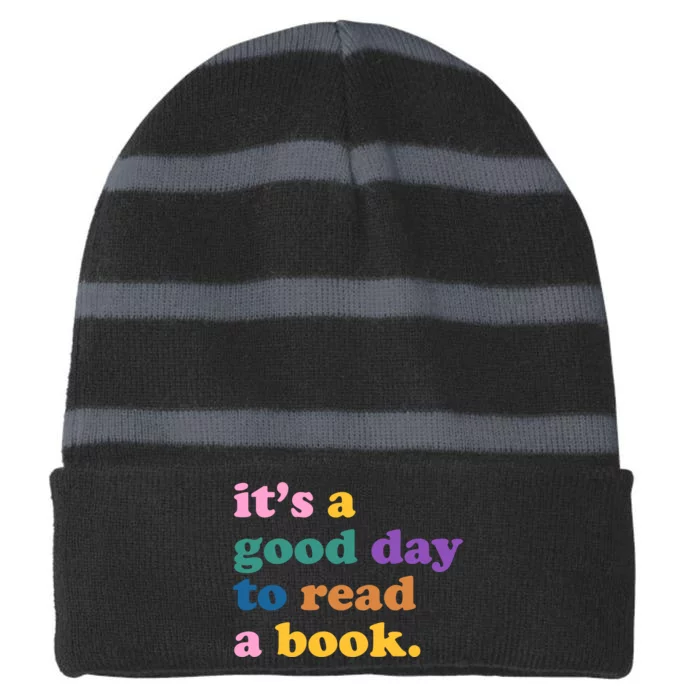 Its A Good Day To Read A Book Colorful Striped Beanie with Solid Band