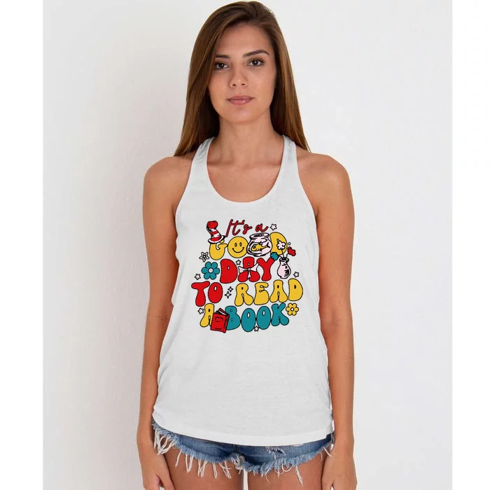 Its A Good Day To Read A Book Reading Day Cat Teachers Women's Knotted Racerback Tank