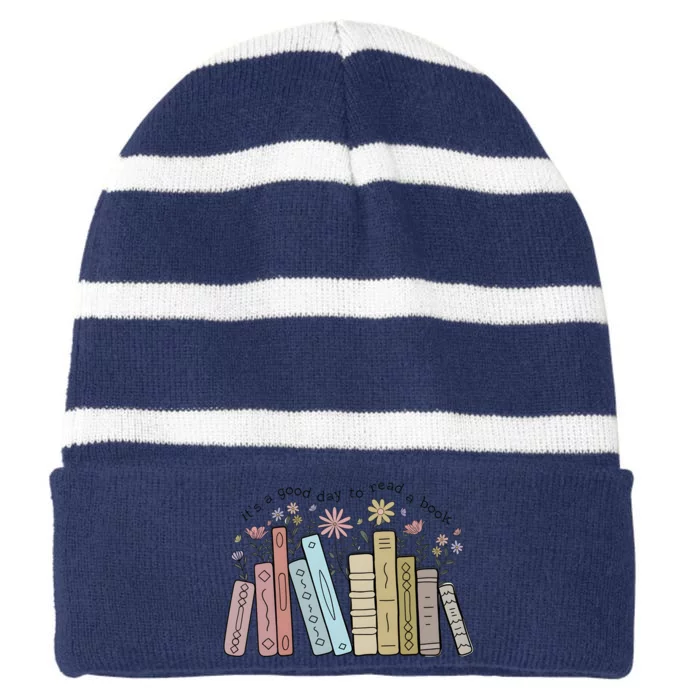 Its A Good Day To Read A Book Striped Beanie with Solid Band