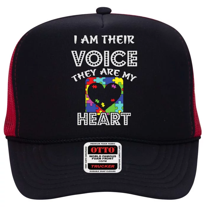 I Am His Voice Parent Mom Dad Autistic Autism Awareness High Crown Mesh Trucker Hat