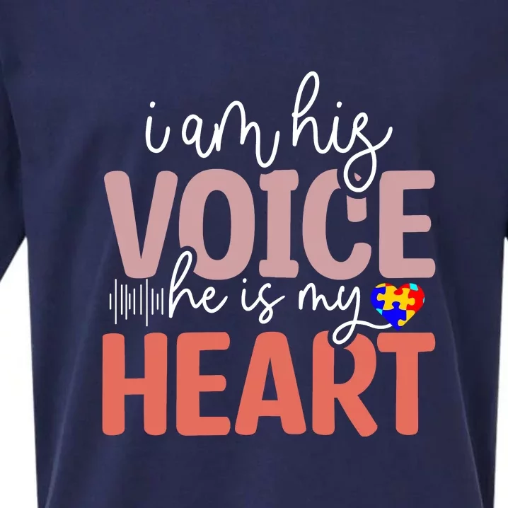 I Am His Voice He Is My Heart Autism Awareness Day Sueded Cloud Jersey T-Shirt