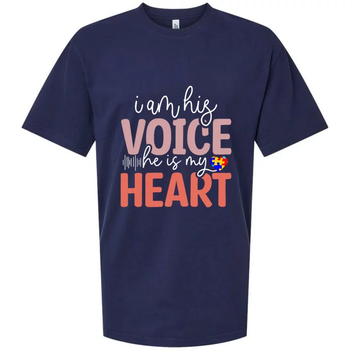 I Am His Voice He Is My Heart Autism Awareness Day Sueded Cloud Jersey T-Shirt