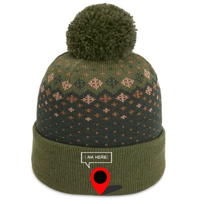 I Am Here GPS Map Location Coordination Humor Novelty The Baniff Cuffed Pom Beanie