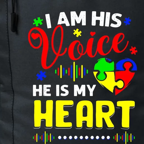 I Am His Voice He Is My Heart Autism Awareness Mom Dad Daily Commute Backpack