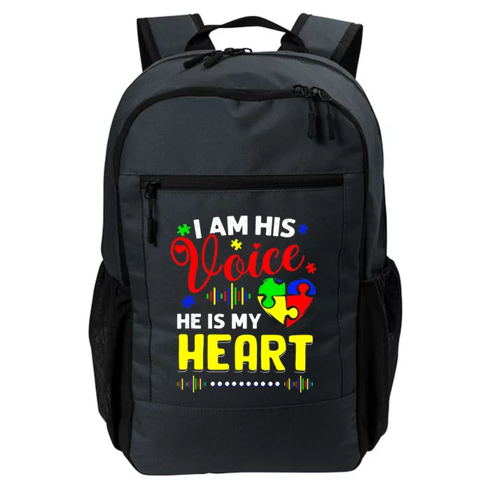 I Am His Voice He Is My Heart Autism Awareness Mom Dad Daily Commute Backpack