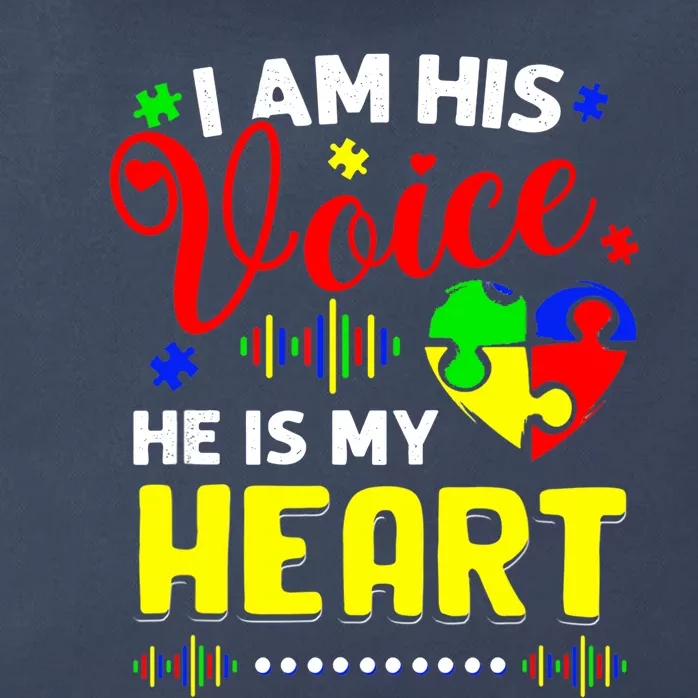 I Am His Voice He Is My Heart Autism Awareness Mom Dad Zip Tote Bag