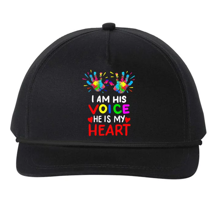 I Am His Voice He Is My Heart Mom Autistic Autism Awareness Snapback Five-Panel Rope Hat