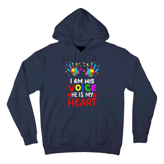 I Am His Voice He Is My Heart Mom Autistic Autism Awareness Hoodie