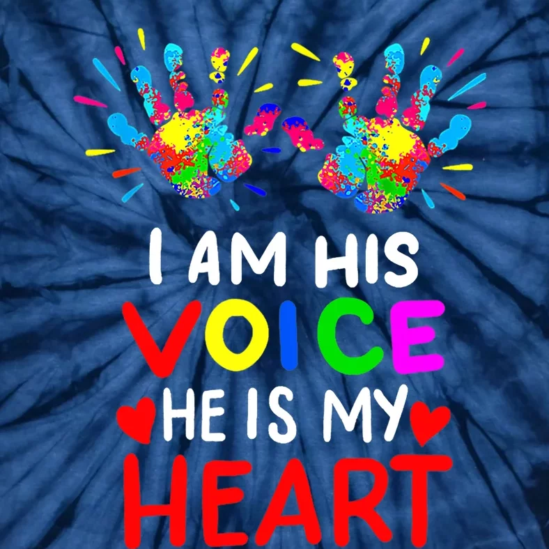 I Am His Voice He Is My Heart Mom Autistic Autism Awareness Tie-Dye T-Shirt