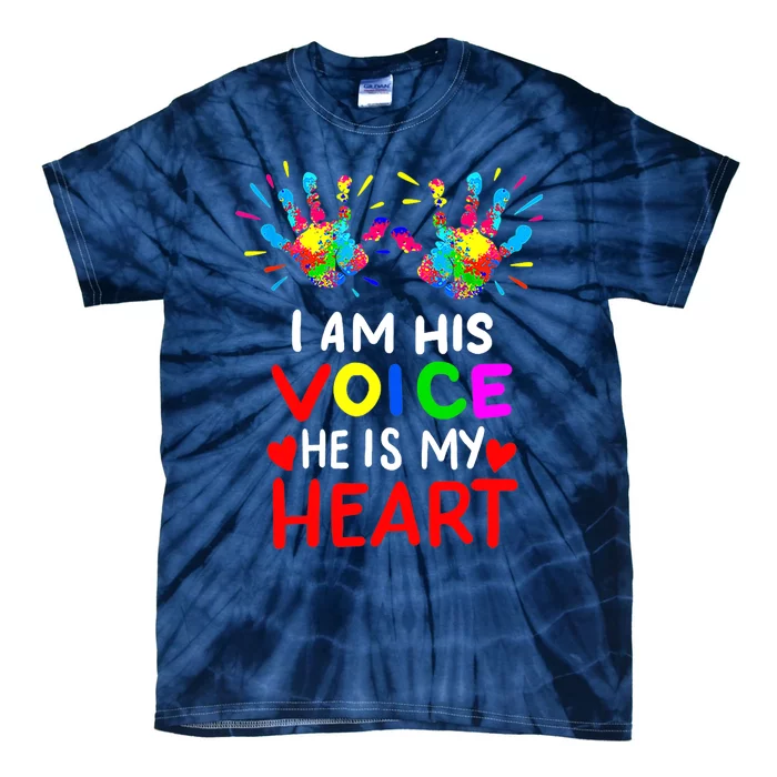 I Am His Voice He Is My Heart Mom Autistic Autism Awareness Tie-Dye T-Shirt