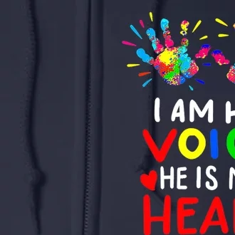 I Am His Voice He Is My Heart Mom Autistic Autism Awareness Full Zip Hoodie