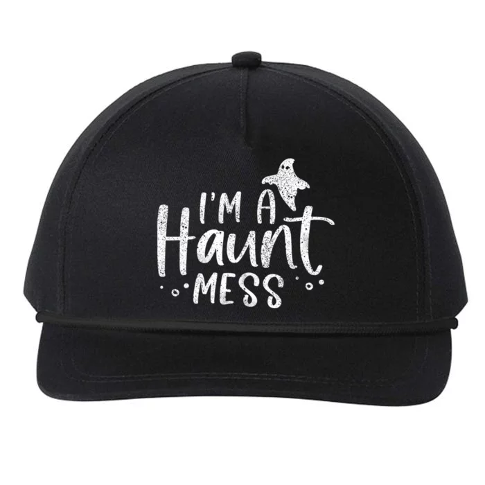 I'm A Haunt Mess Ghost Gift Funny Halloween Hot Mess Mom Gift Snapback Five-Panel Rope Hat