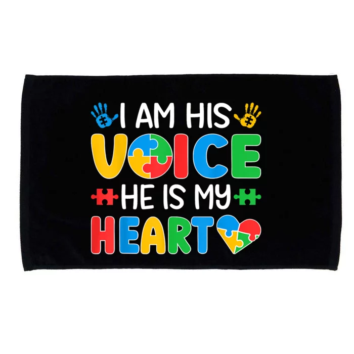 I Am His Voice He Is My Heart Autism Mom Mama Autism Daddy Papa Autism Awareness Microfiber Hand Towel