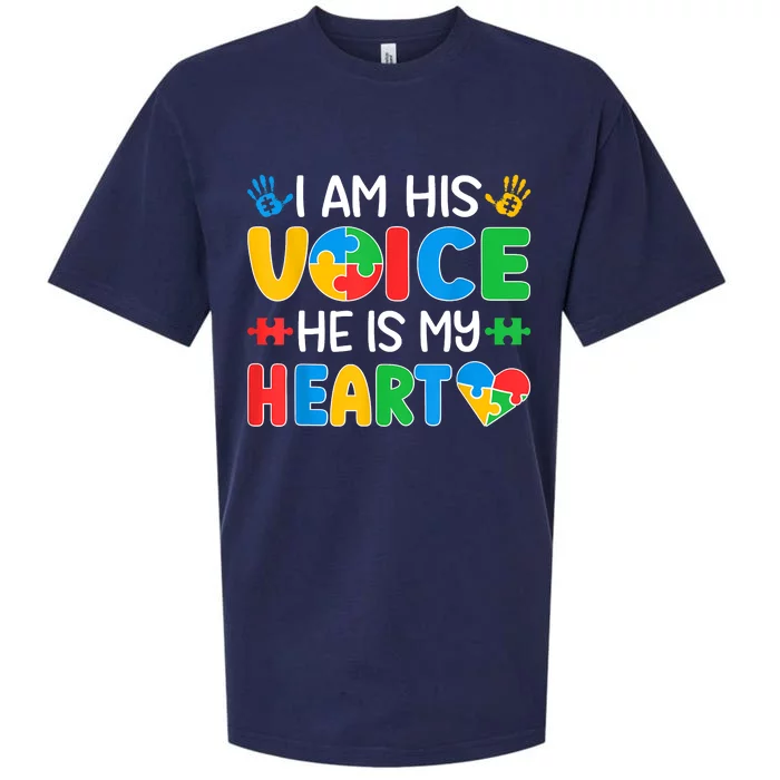 I Am His Voice He Is My Heart Autism Mom Mama Autism Daddy Papa Autism Awareness Sueded Cloud Jersey T-Shirt