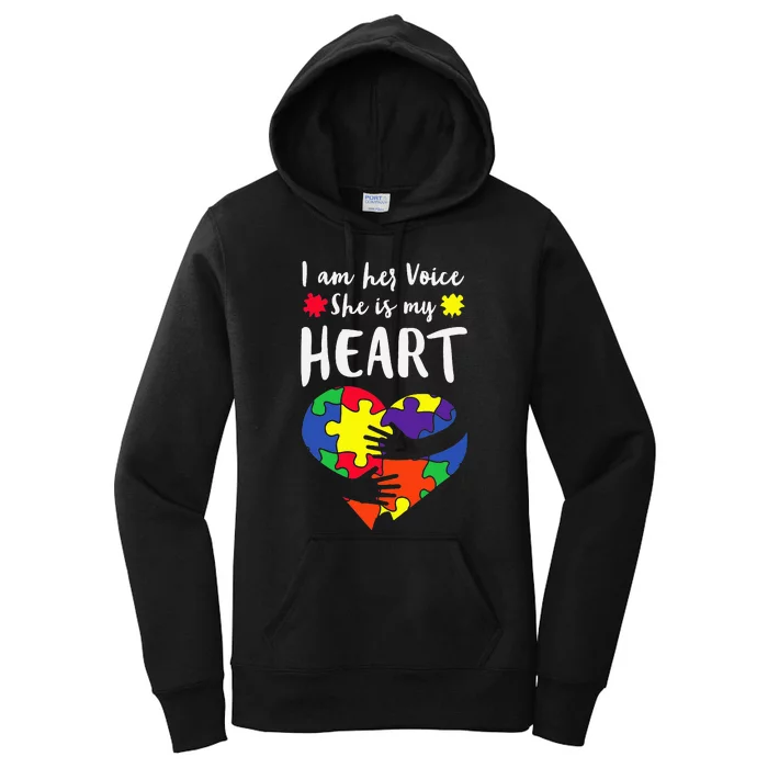 I Am Her Voice She IS My Heart Autism Awareness Women's Pullover Hoodie